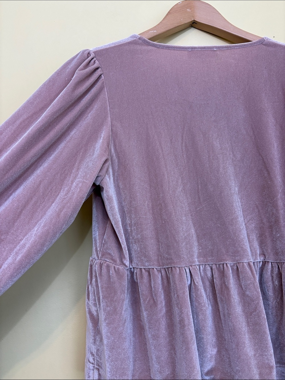 Aaron & Amber | Dusty Rose Velvet Tie-Front Peplum Balloon Sleeve Blouse Top S - Picture 10 of 11